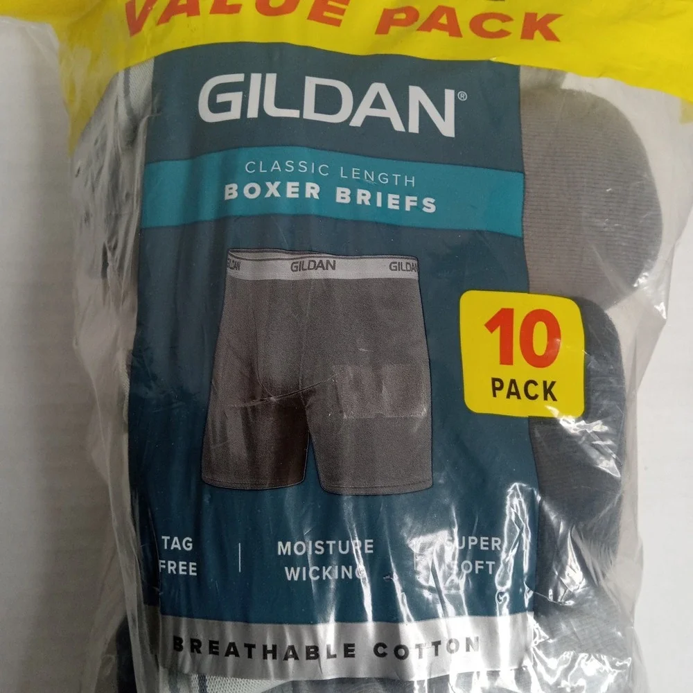 10-Pack GILDAN Men's Size 2XL Classic Boxer Briefs Cotton Comfort Wicking Gray